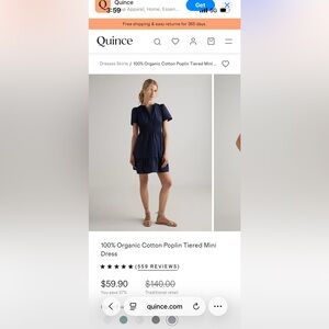 Quince Navy Organic Cotton Poplin Tiered Mini Dress size large